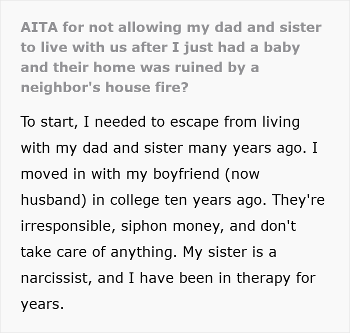 Tired Mom Takes In Narcissistic Dad And Sis After Fire, Quickly Realizes Why She Left Them Behind