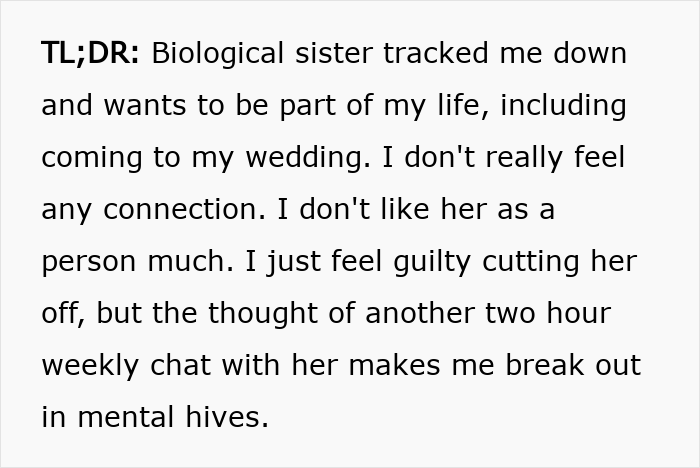 Woman Finds Biological Sister Wanting To Connect, Assumes She&rsquo;s Invited To Her Wedding
