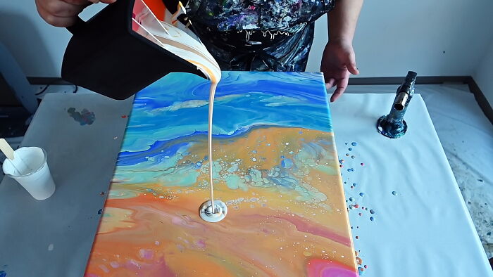 Split Cup Acrylic Pouring Technique Creates Beautiful Sunset Paintings
