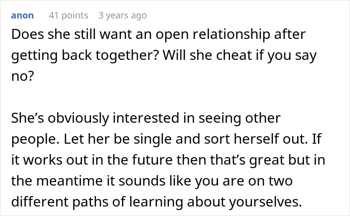 Woman Suggests An Open Relationship, Guy Immediately Breaks Up With Her: “Crying To Take Her Back”