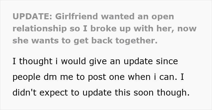 Woman Suggests An Open Relationship, Guy Immediately Breaks Up With Her: “Crying To Take Her Back”