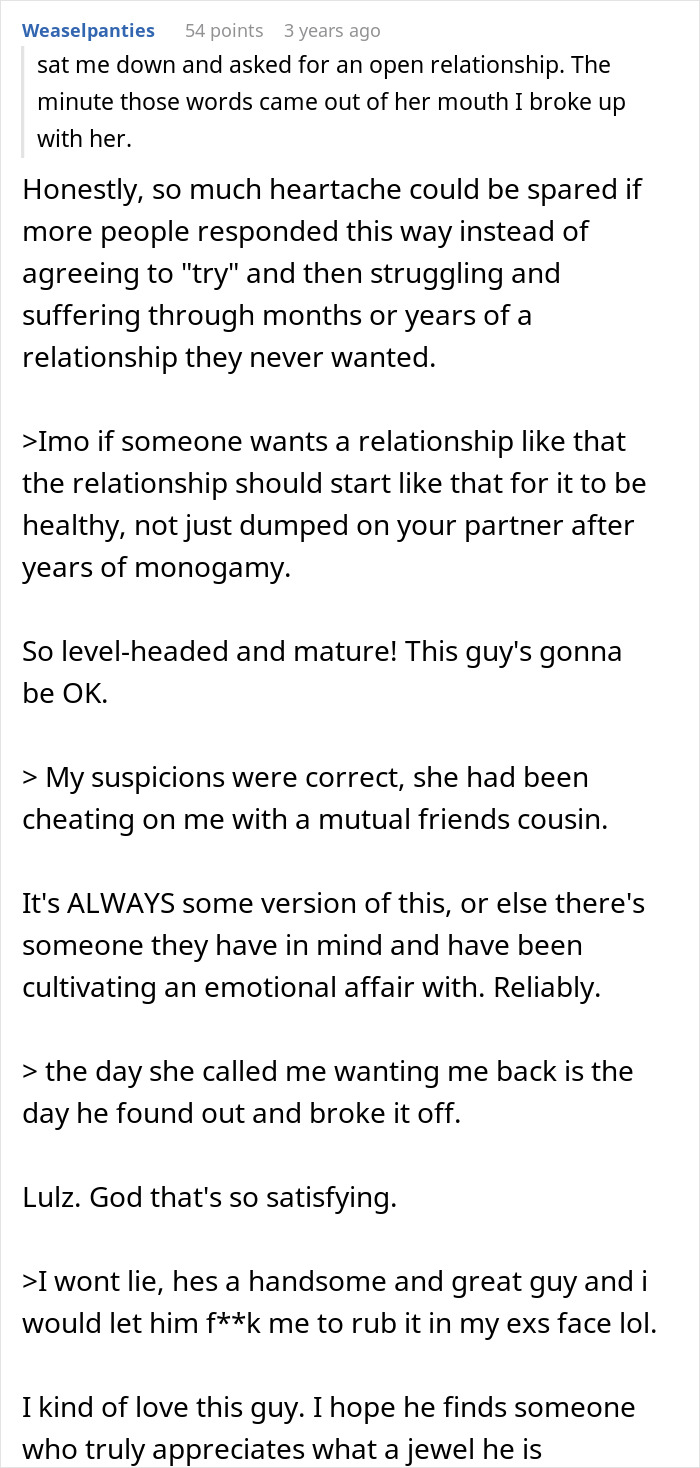 Woman Suggests An Open Relationship, Guy Immediately Breaks Up With Her: “Crying To Take Her Back”