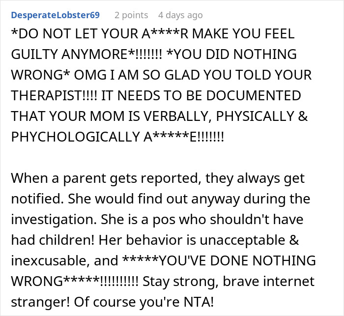 Teen Regrets Being Honest With Her Therapist When Her Mom Gets In Trouble With CPS