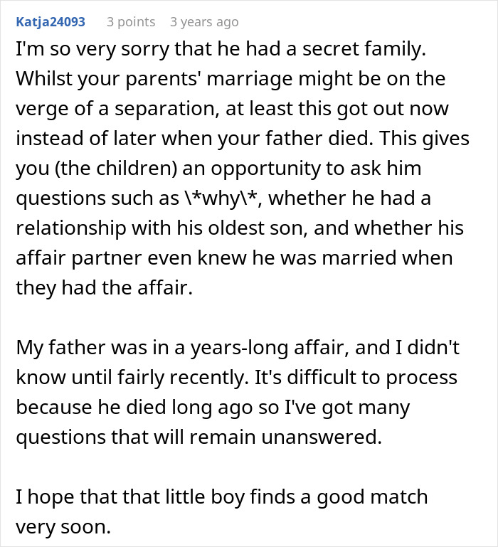 Woman Learns Father Had Secret Son For Decades, Family Falls Apart