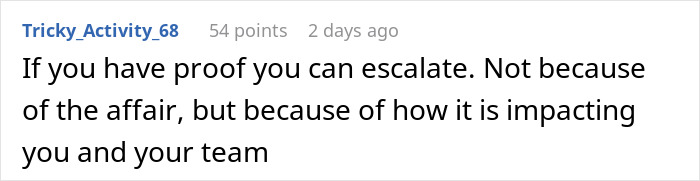 Person Disappointed In Boss They Looked Up To After They Start Affair With Employee