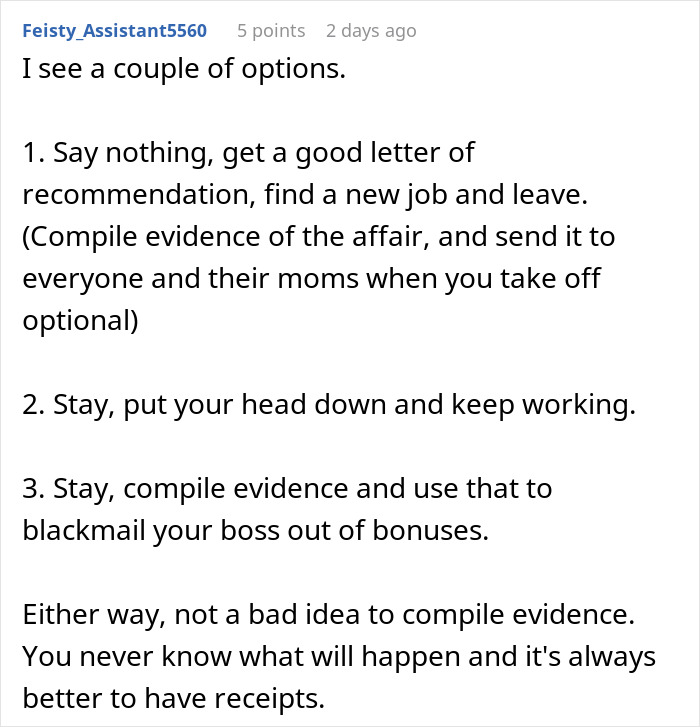 Person Disappointed In Boss They Looked Up To After They Start Affair With Employee
