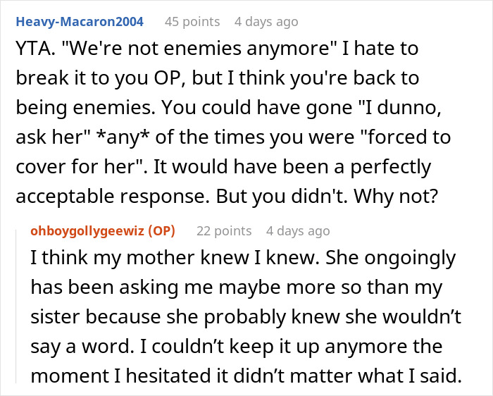 Woman Can’t Keep Her Sister’s Secret Anymore, Breaks Down After Mom Asks Her Directly Woman Can’t Keep Her Sister’s Secret Anymore, Breaks Down After Mom Asks Her Directly