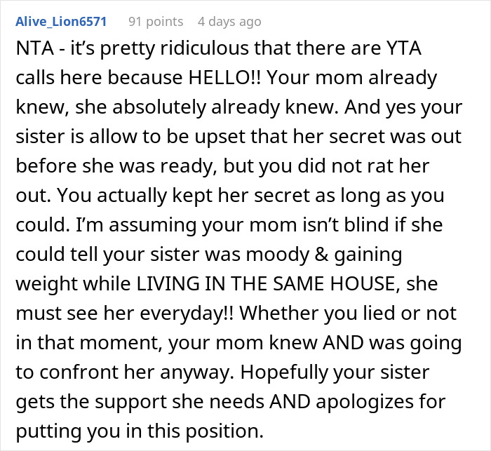 Woman Can’t Keep Her Sister’s Secret Anymore, Breaks Down After Mom Asks Her Directly Woman Can’t Keep Her Sister’s Secret Anymore, Breaks Down After Mom Asks Her Directly