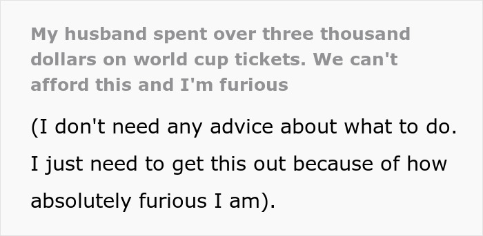 Wife Horrified As Jobless Spouse Drains Emergency Fund For “Essential” World Cup Wife Horrified As Jobless Spouse Drains Emergency Fund For “Essential” World Cup