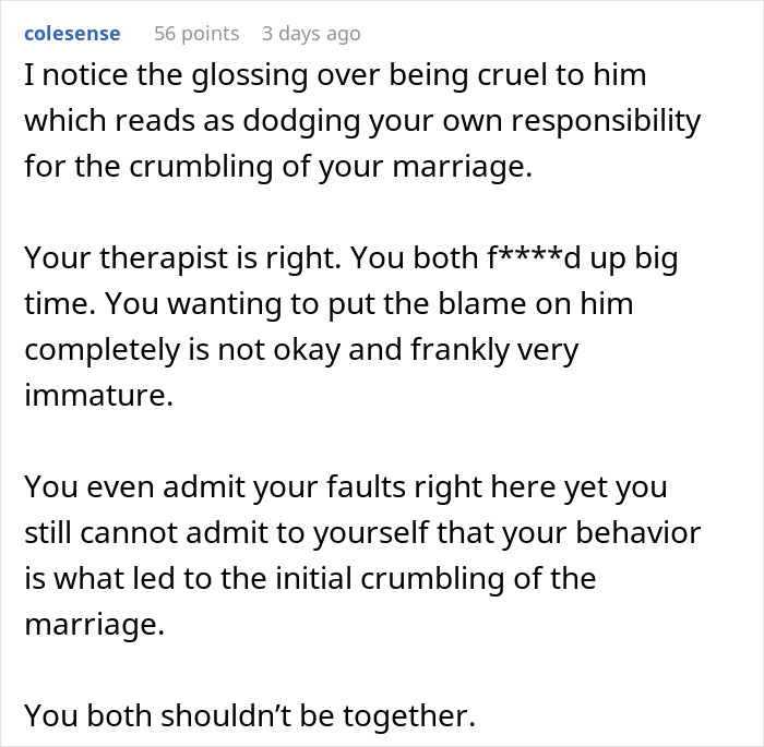 Internet Gives Woman A Reality Check After She Complains About Cheating Husband And Fair Therapist Internet Gives Woman A Reality Check After She Complains About Cheating Husband And Fair Therapist