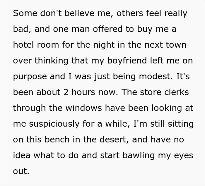 GF Goes To Toilet During Roadtrip, Doesn’t Know Whether To Cry Or Laugh When BF Drives Away GF Goes To Toilet During Roadtrip, Doesn’t Know Whether To Cry Or Laugh When BF Drives Away