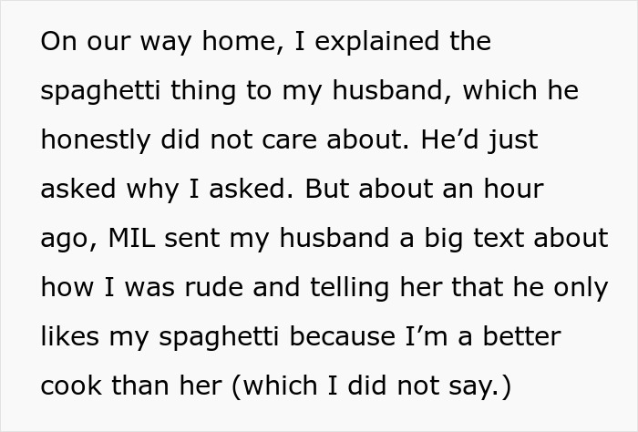 Woman Pushes Back When MIL Claims She Knows Husband Better, A Simple Pasta Question Ends It