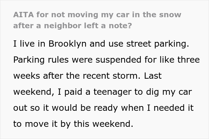 Entitled Guy Thinks He Can Snag A Snow-Free Parking Spot, Mad As Neighbor Won&rsquo;t Move His Car For Him