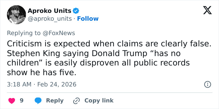 Stephen King Faces Backlash After Making Brazenly False Claim About Donald Trump