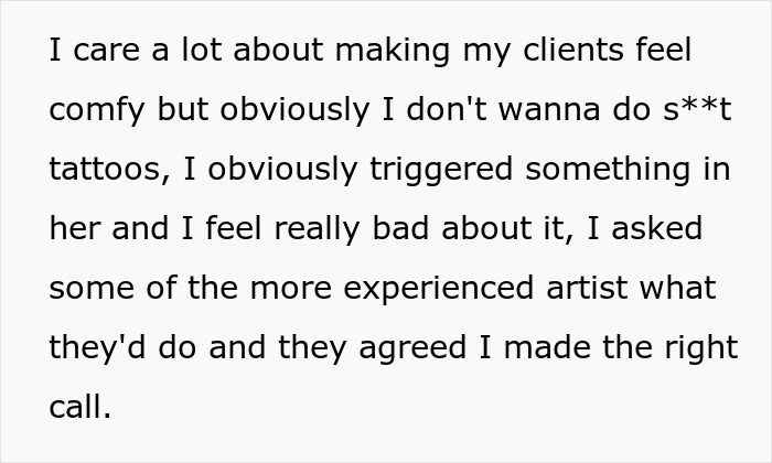 Tattoo Artist Asks If They Were Wrong To Refuse To Give Services to An Extremely Overweight Client