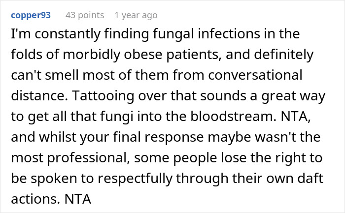 Tattoo Artist Asks If They Were Wrong To Refuse To Give Services to An Extremely Overweight Client