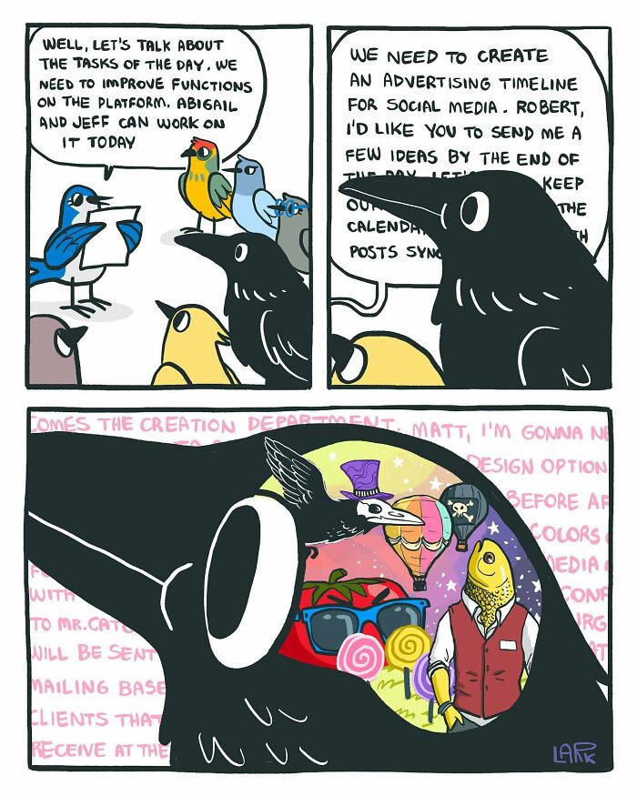 58 New Comics By Artist Lark About Birds Working Office Jobs For A Cat Boss