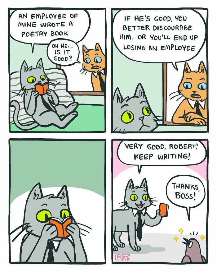 58 New Comics By Artist Lark About Birds Working Office Jobs For A Cat Boss