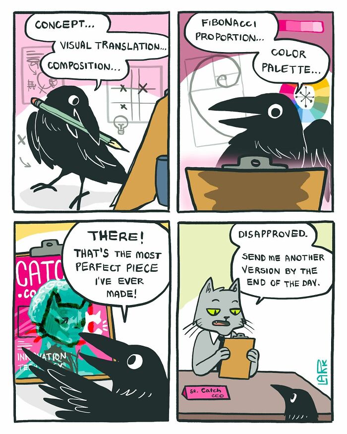58 New Comics By Artist Lark About Birds Working Office Jobs For A Cat Boss