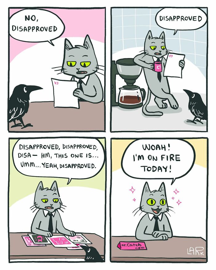 58 New Comics By Artist Lark About Birds Working Office Jobs For A Cat Boss
