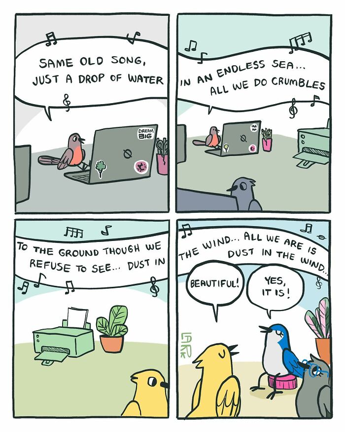 58 New Comics By Artist Lark About Birds Working Office Jobs For A Cat Boss