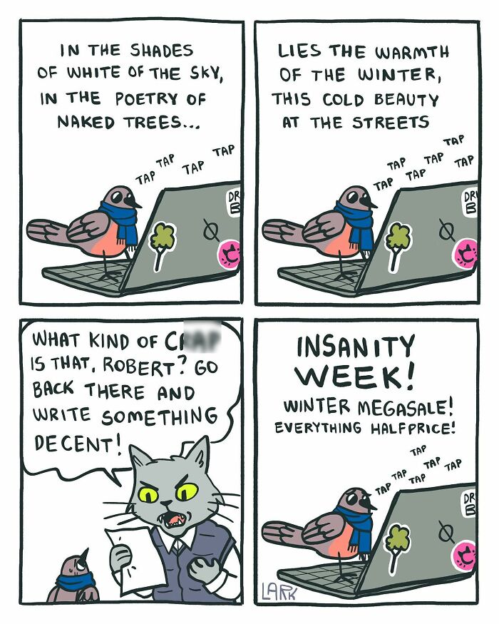 58 New Comics By Artist Lark About Birds Working Office Jobs For A Cat Boss