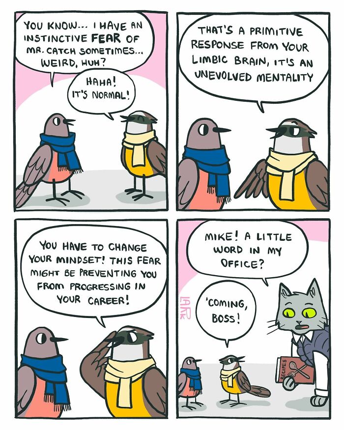 58 New Comics By Artist Lark About Birds Working Office Jobs For A Cat Boss