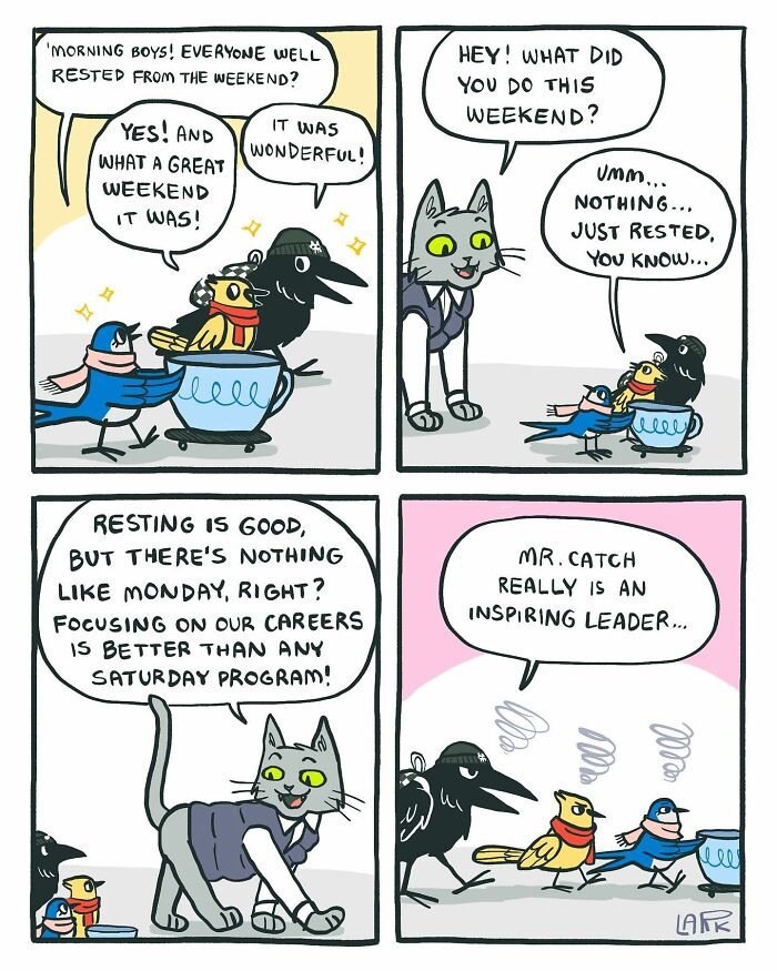 58 New Comics By Artist Lark About Birds Working Office Jobs For A Cat Boss