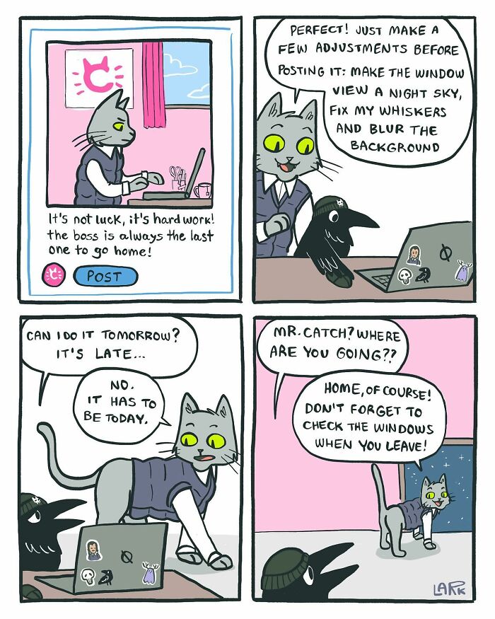 58 New Comics By Artist Lark About Birds Working Office Jobs For A Cat Boss