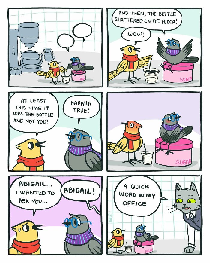 58 New Comics By Artist Lark About Birds Working Office Jobs For A Cat Boss