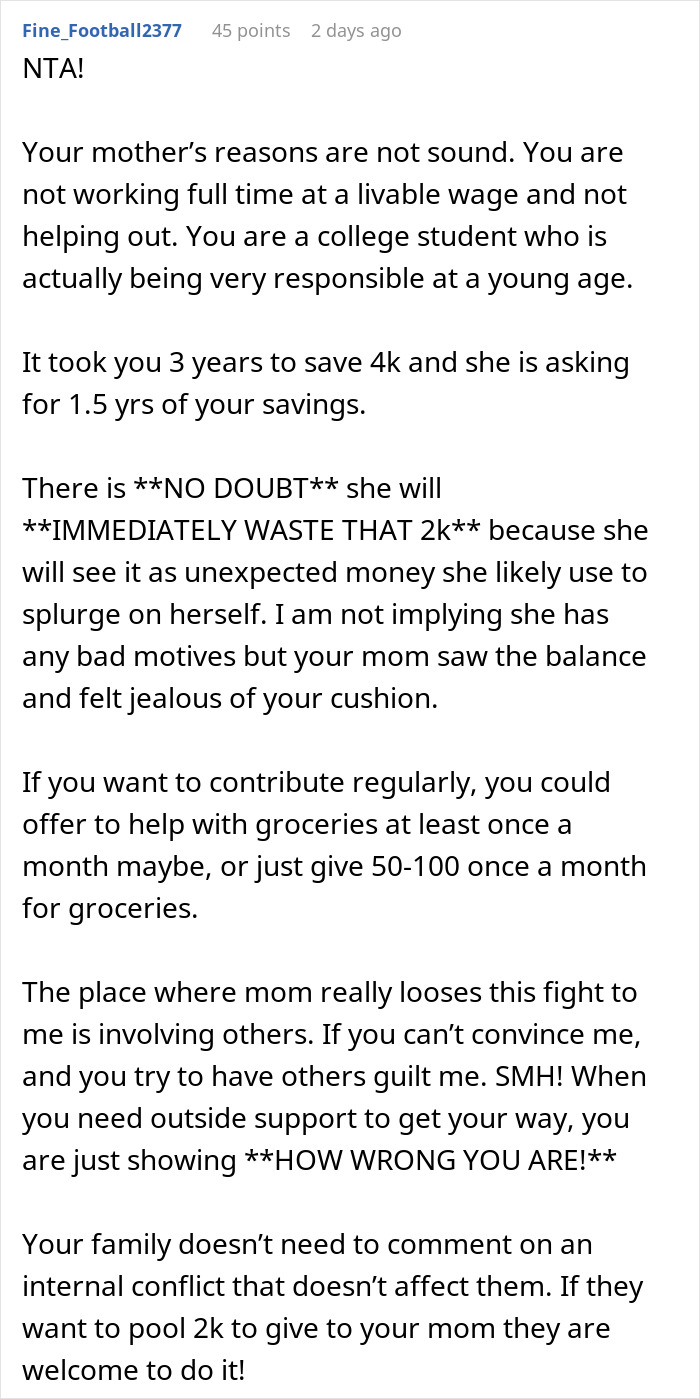 &ldquo;Struggling&rdquo; Mom Sees 19YO Daughter’s $4K Savings And Demands Half, Mad As She Won’t Hand It Over