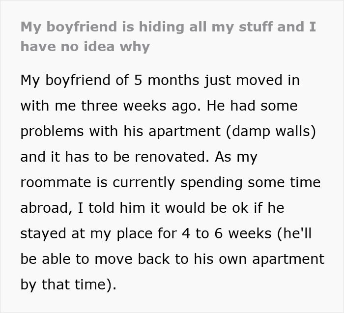 Woman Moves In With Her Boyfriend Of 5 Months, Suddenly Her Things Start Disappearing Woman Moves In With Her Boyfriend Of 5 Months, Suddenly Her Things Start Disappearing