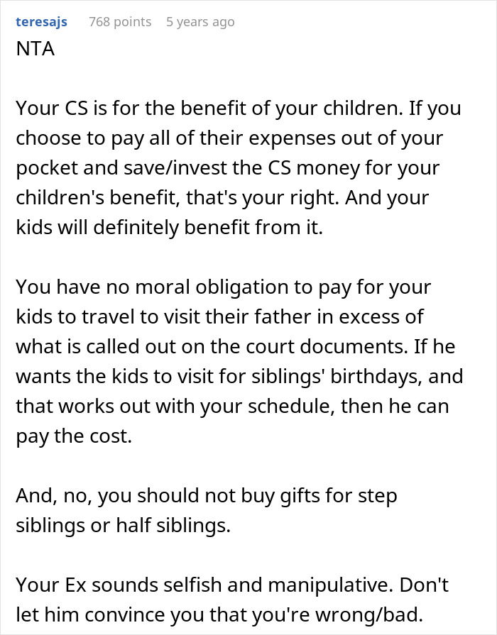 Guy Expects Ex To Spend Loads Of Money Flying Kids Out To Meet His New Fam, Mad When She Says No Guy Expects Ex To Spend Loads Of Money Flying Kids Out To Meet His New Fam, Mad When She Says No