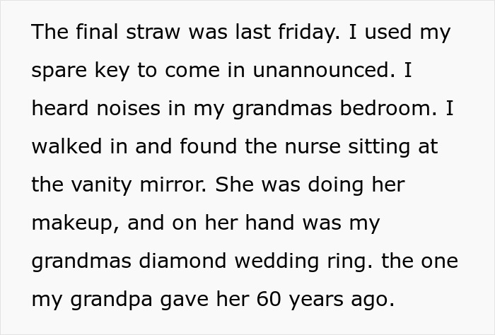 “Red Flag City”: Grandma’s Nurse Gets Fired After Woman Spots Grandpa’s Ring On Her Hand