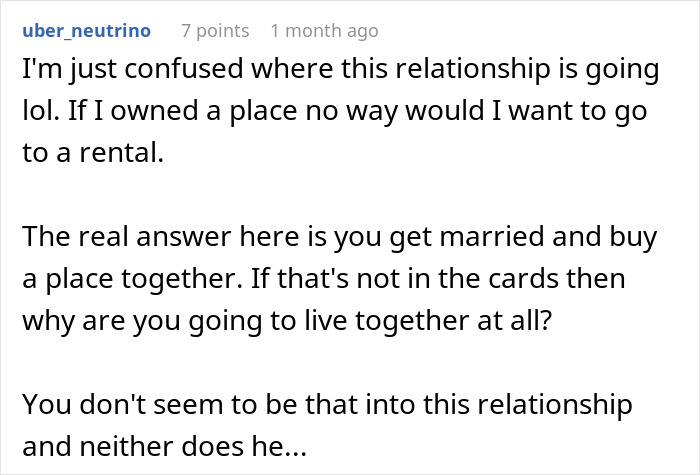 Man Wants To Move In With GF But Refuses To Live In The Apartment She Owns