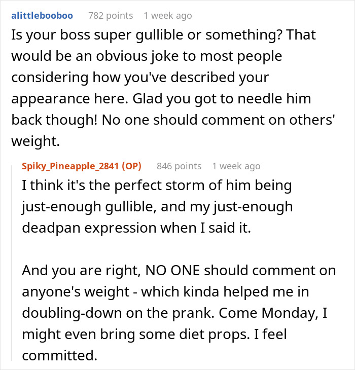 Man Wants To Shut Up His Boss, Messes With Him The Next Time He Comments On His Low Weight