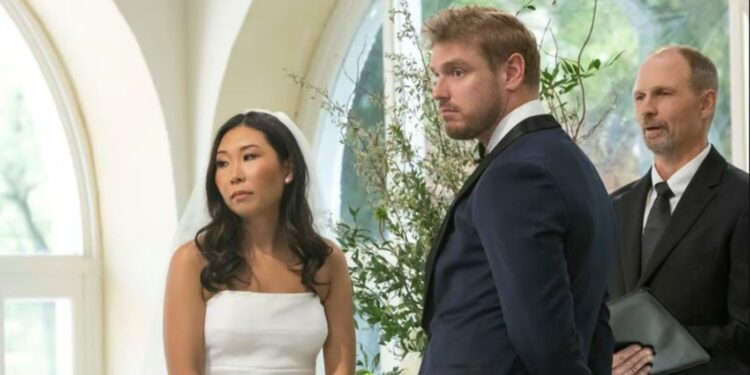 Natalie Lee and Shayne Jansen during wedding ceremony