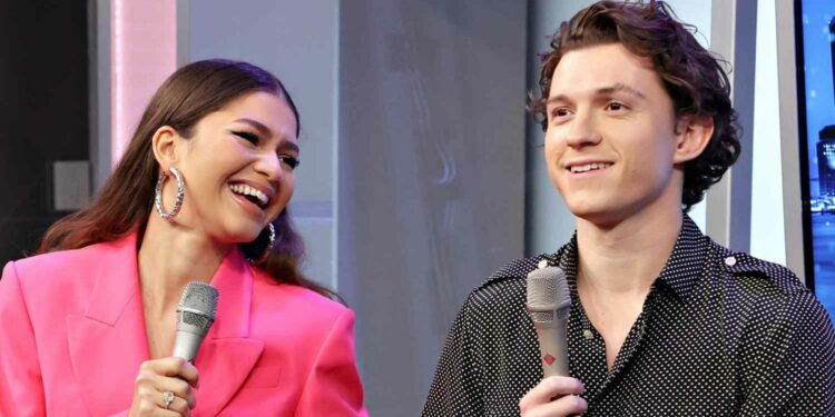 Zendaya and Tom Holland during an event for their film Spider Man Zendaya and Tom Holland during an event for their film Spider Man
