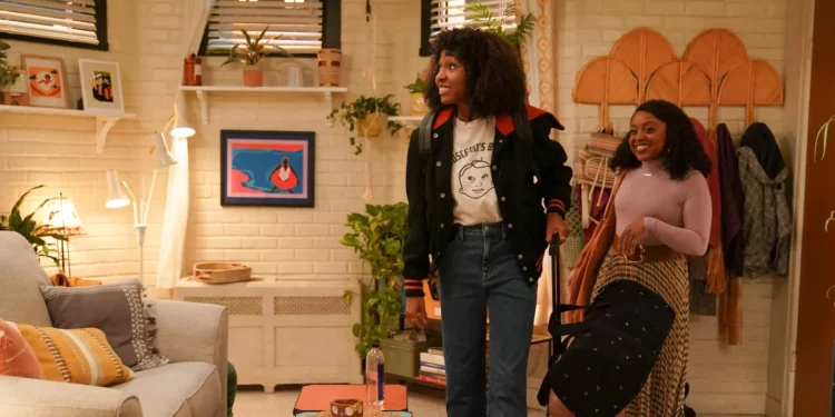 Ayo Edebiri and Quinta Brunson posing in Abbott Elementary