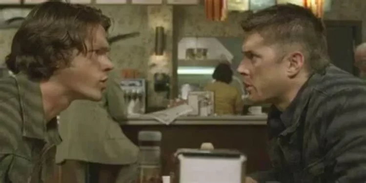 Jared Padalecki (as Sam Winchester) and Jensen Ackles (as Dean Winchester)