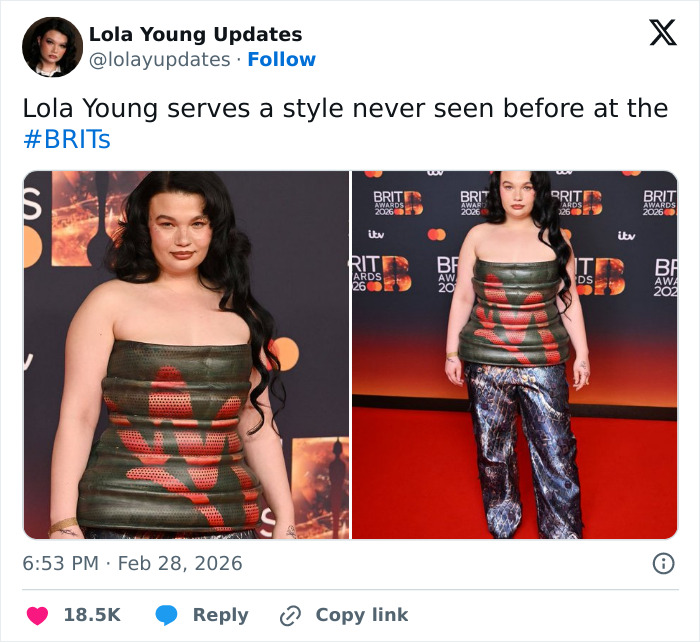 “Oil Container”: Fans Hilariously Roast Lola Young’s Outfit On The Brit Awards 2026 Red Carpet