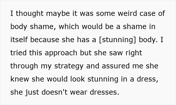 Guy Can’t Handle That His Girlfriend Refuses To Wear Dresses, Even For A Wedding