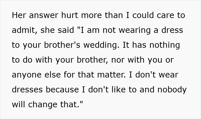 Guy Can’t Handle That His Girlfriend Refuses To Wear Dresses, Even For A Wedding