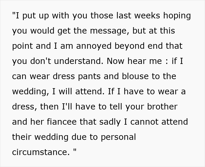 Guy Can’t Handle That His Girlfriend Refuses To Wear Dresses, Even For A Wedding