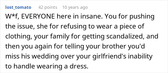 Guy Can’t Handle That His Girlfriend Refuses To Wear Dresses, Even For A Wedding