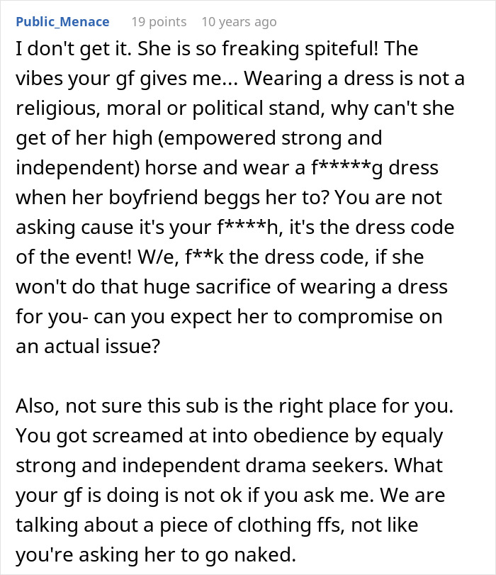 Guy Can’t Handle That His Girlfriend Refuses To Wear Dresses, Even For A Wedding