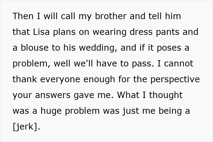 Guy Can’t Handle That His Girlfriend Refuses To Wear Dresses, Even For A Wedding