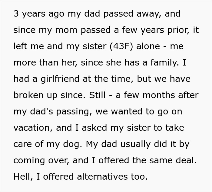 Woman Refuses To Dogsit Her Brother’s Elderly Dog, Gets Shocked When He Declines To Babysit Her Kids