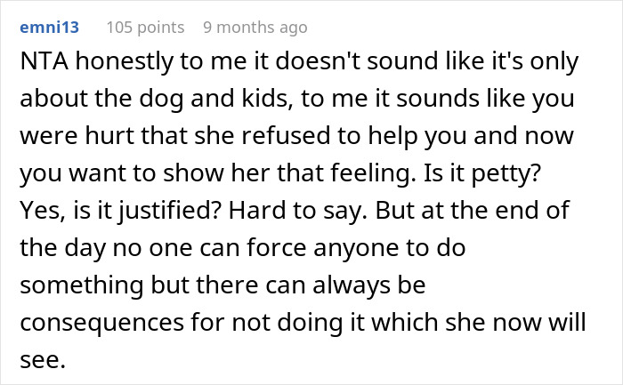 Woman Refuses To Dogsit Her Brother’s Elderly Dog, Gets Shocked When He Declines To Babysit Her Kids