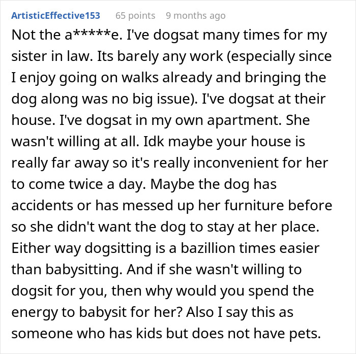 Woman Refuses To Dogsit Her Brother’s Elderly Dog, Gets Shocked When He Declines To Babysit Her Kids